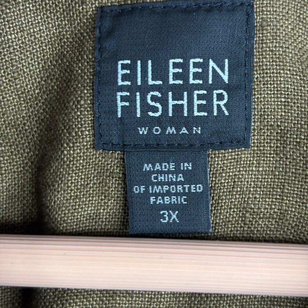Eileen Fisher Woman 3X 100% Irish Linen Shawl Collar Blazer Jacket Olive Green - Picture 5 of 10